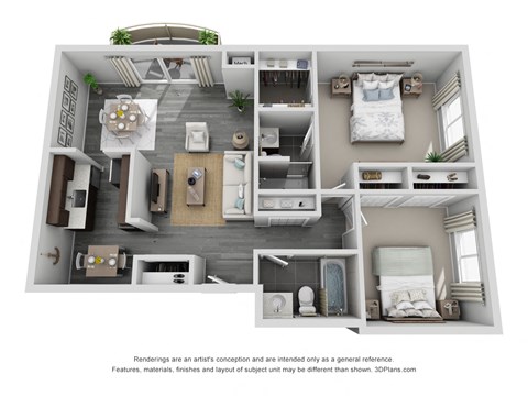 2 Bed 1.5 Bath Floor Plan at Parkview Apartments, Richmond Heights, OH, 44143
